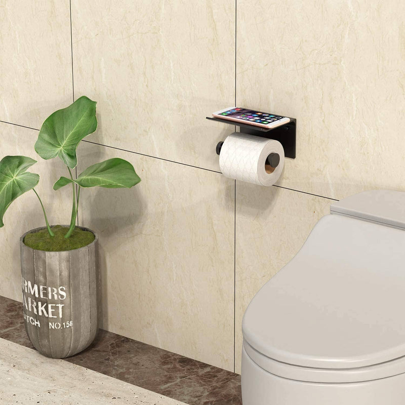 Rustproof Aluminum Toilet Paper Holder with Shelf