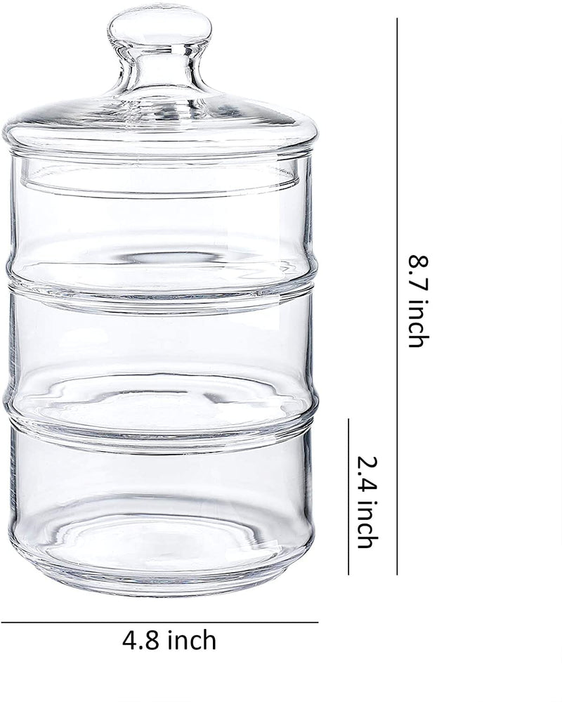 3-Tier Stacking Glass Apothecary Jar D4.8XH8.7" Round Glass Storage Canisters for Kitchen