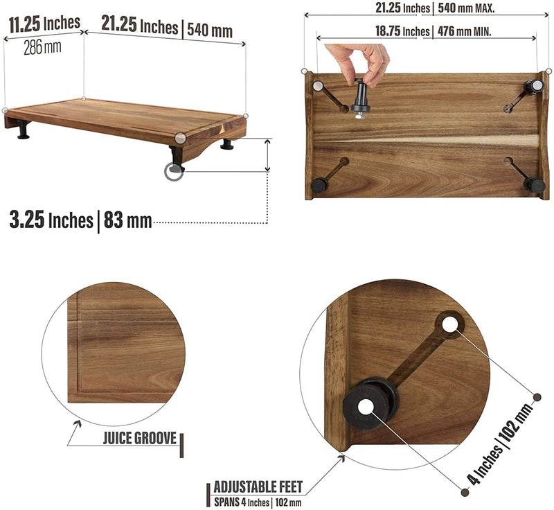 Prosumer's Choice Bamboo Cover and Countertop Cutting Board with Adjustable Legs, Natural