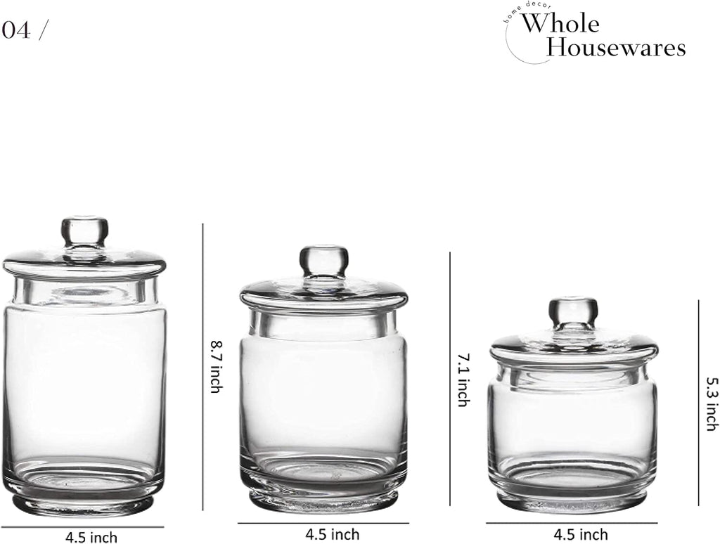 WHOLE HOUSEWARES  D3.5 xH7 Glass Apothecary Jars Bathroom Storage