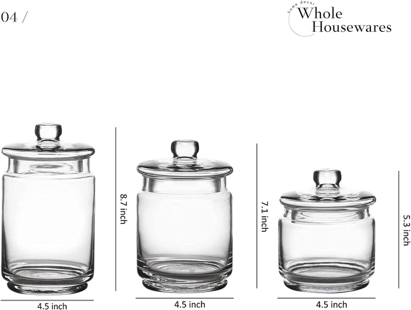 Clear Glass Apothecary Jars - Set of 3 - Organize and Store Bathroom  Essentials with Whole Housewares – RoomDividersNow