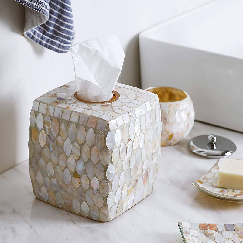 WHOLE HOUSEWARES | Mosaic Glass Tissue Holder | Decorative Tissue Cover | Bathroom