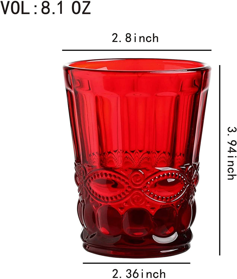 Colored Water Glasses Vintage-inspired Pattern 8 Ounce Wedding Glasses set of 6- Solid
