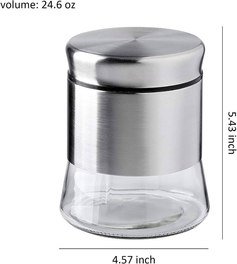 Brushed Stainless Steel and Glass Canister with Airtight Lid, 5.5"H & 24OZ Set