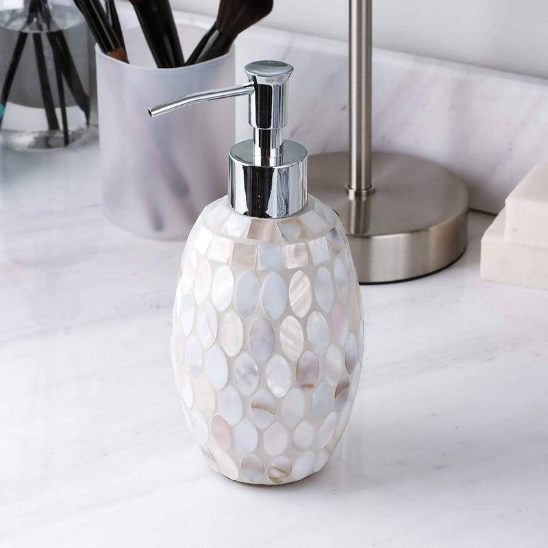 Glass Mosaic Hand Soap Dispenser-Lotion Bottle with Chrome Plated Plastic Pump-14 Ounce