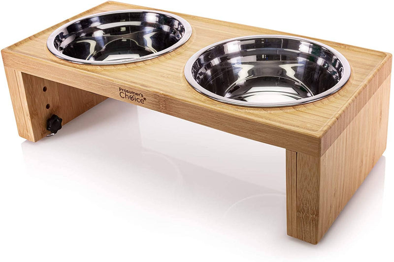 Adjustable Height Bamboo Pet Bowls - 4.7 to 7.7 Inches