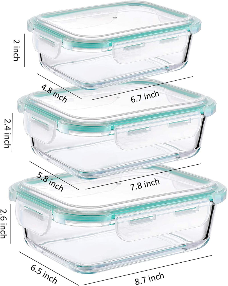 Glass Meal Prep Containers-Glass Food Storage Containers with Lids-Lunch Containers,3 Pack