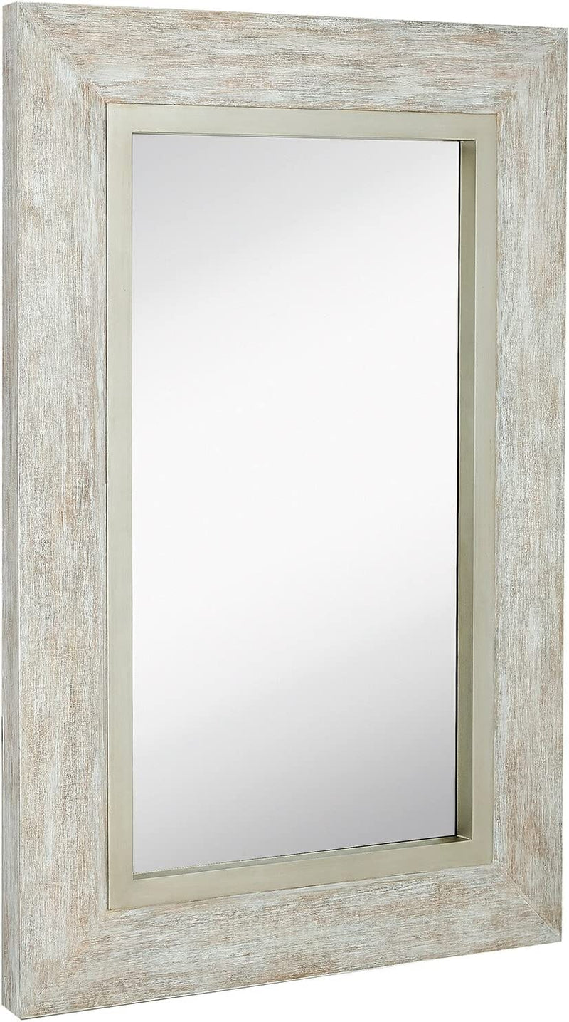 Large White Washed Framed Mirror