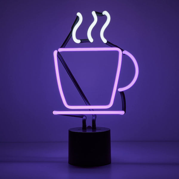 Purple Coffee Cup Neon Table Light with White Steam