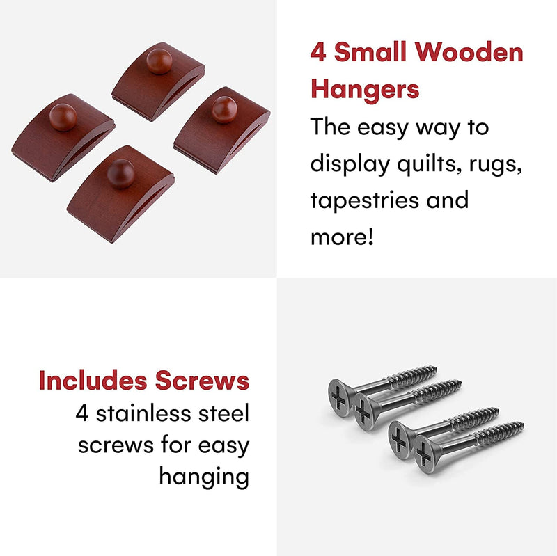 Wooden Quilt Wall Hangers - Set of 4 Large Clips and Wall Screws