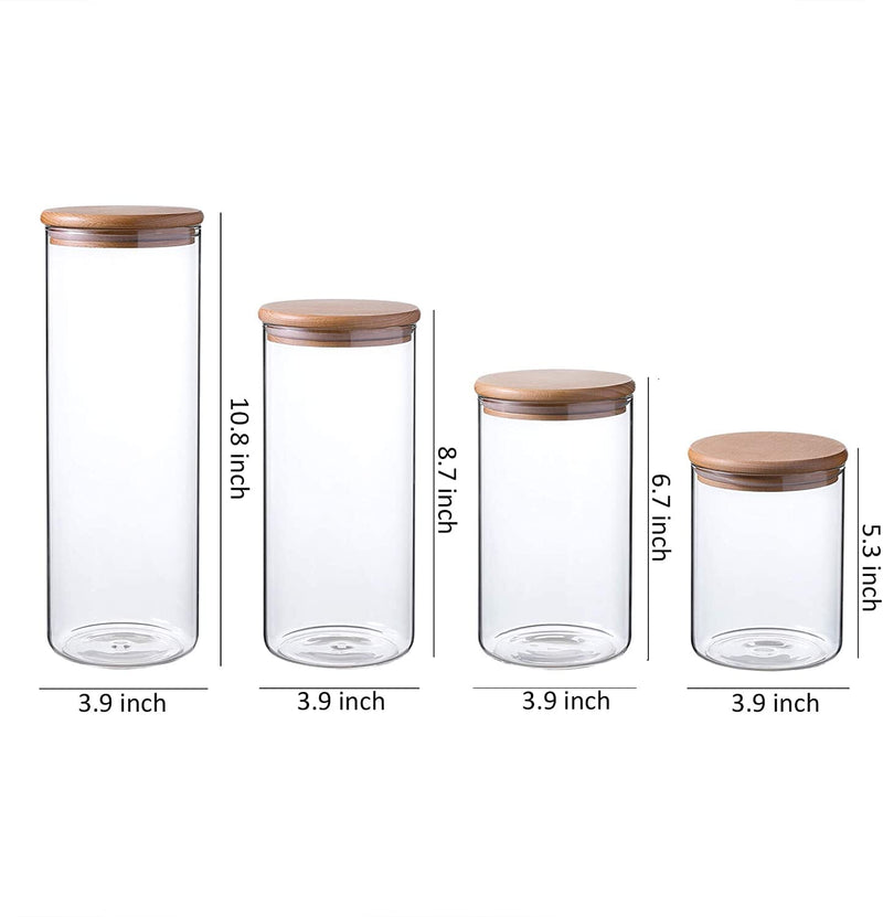 Clear Glass Storage Jar 60/47/34/24oz With Beech Wood Lid Set of 4 Glass Canister