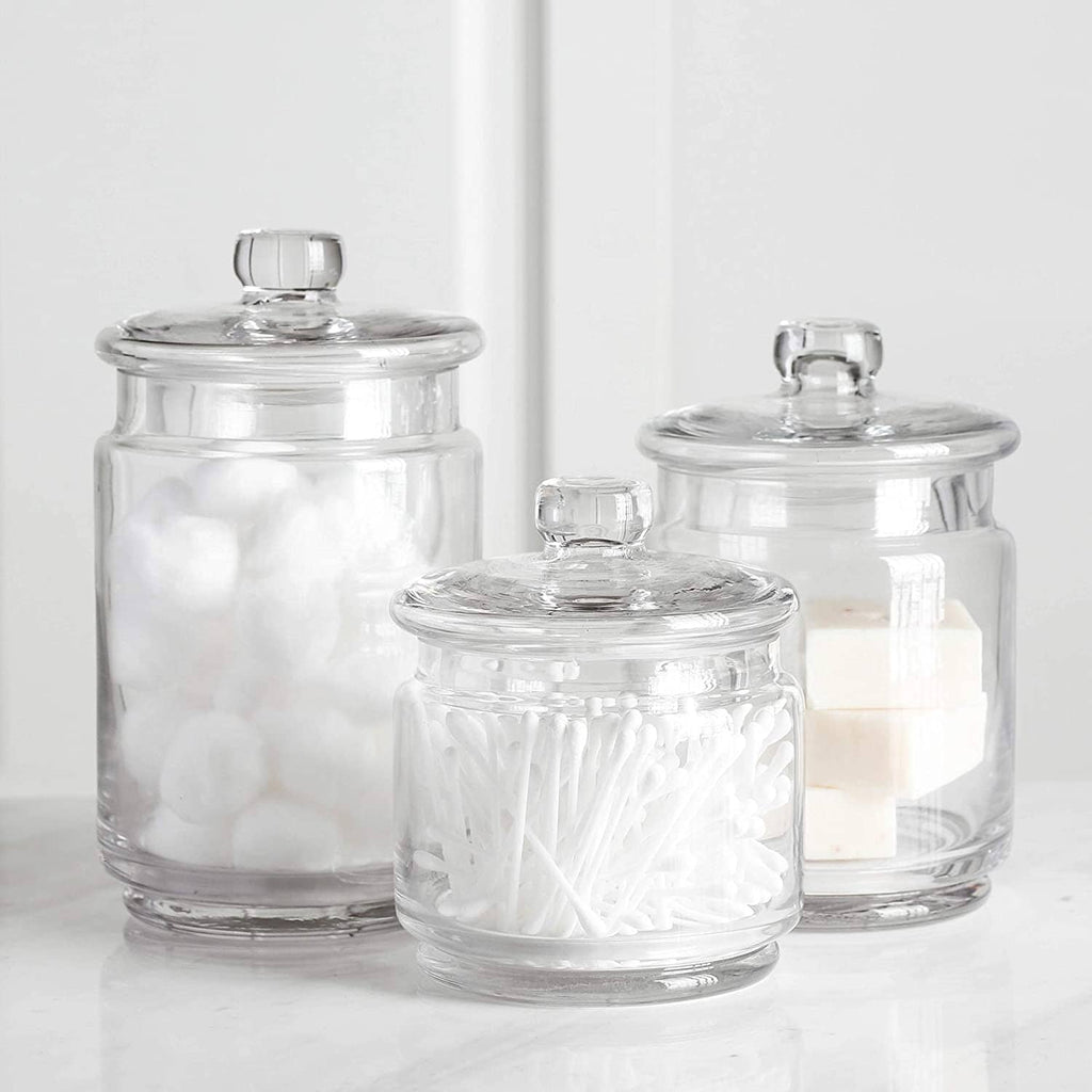 mDesign Glass Storage Apothecary Jar for Bathroom Vanity, 3 Pack
