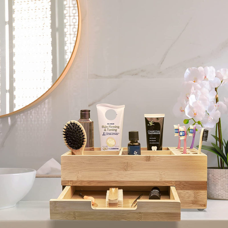 Bamboo Vanity Organizer for Bathroom Makeup