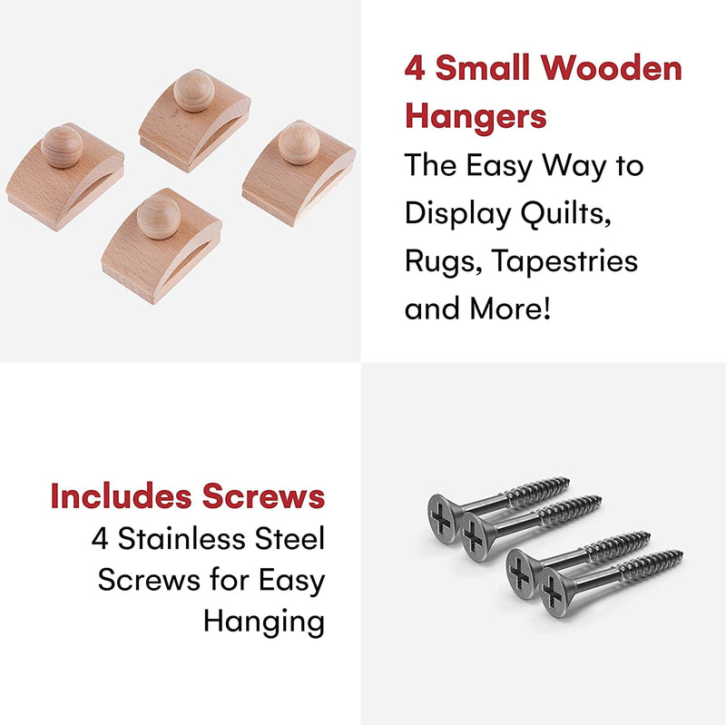 Wooden Quilt Wall Hangers - 4 Small Clips & Screws