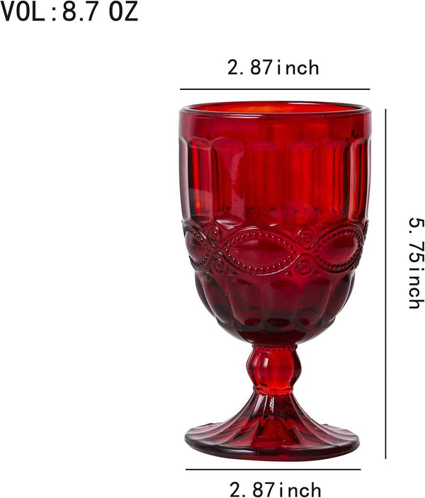 Vintage Colored Glass Goblet (Red)-8.7 Ounce - Pressed Pattern Wine Glassware