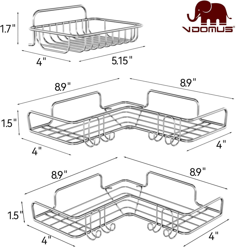 Source Adhesive Corner Shower Caddy Shelf Basket Rack Rust Proof
