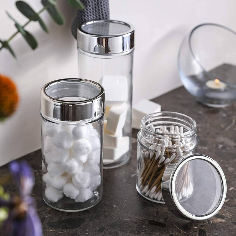 Mini Glass Storage Jars with Airtight Silver Plastic Lids Set