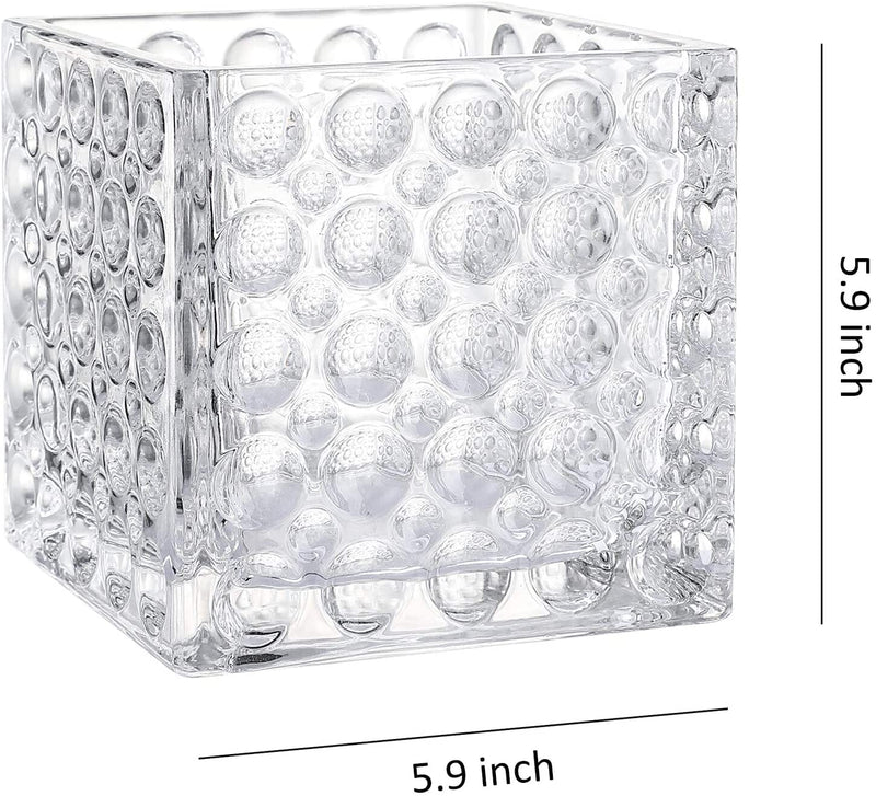3" Square Glass Vase, Candle Holder, 6 Pack Clear Cube