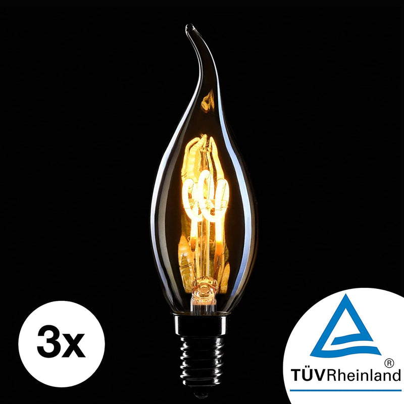Dimmable Edison Candle Light Bulbs - 3-Pack, E14 Version, 2W Warm White