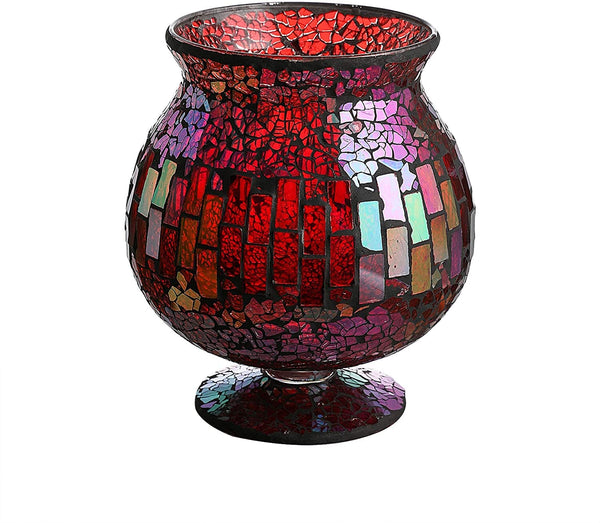 6.5 X 7 Inches Mosaic Glass Hurricane, Mosaic Glass Vase for Gifts & Home Decoration