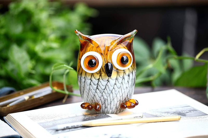 5 Inch Handmade Art Glass Owl, Glass Owl Figurine/Sculpture