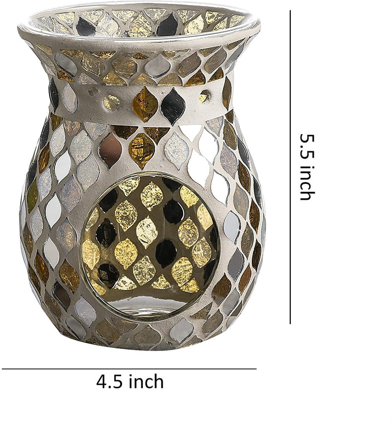 4.5X5.5 Inch Mosaic Glass Oil Burner, Fragrance Oil Burner ,Tealights Wax Melt Holder