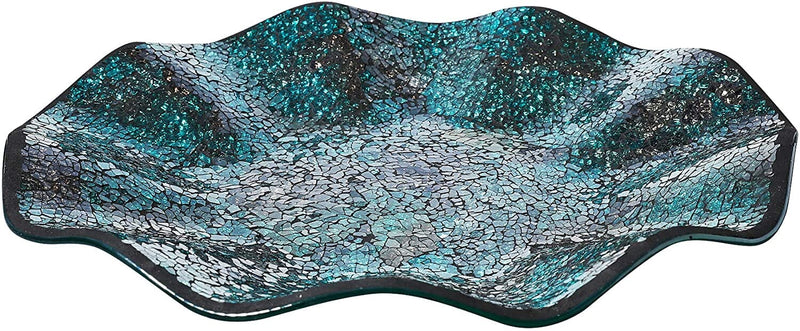 14" Glass Mosaic Decorative Plate-All Tray Dish Centerpiece Bowl,Blue Color For Home
