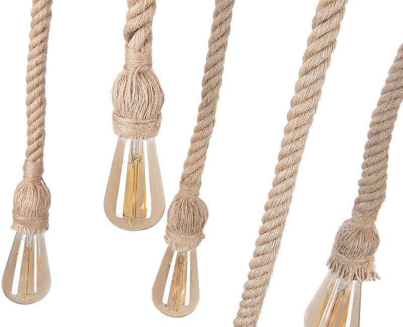 Vintage Bamboo Lamp with Hemp Ropes - Dimmable 6x Edison Lamps