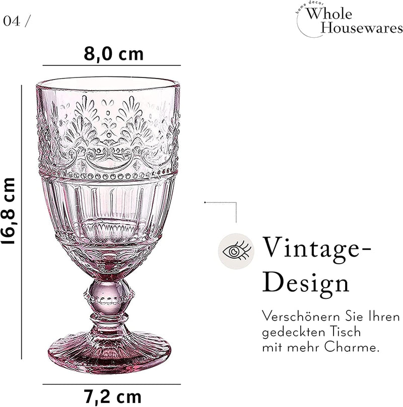 WHOLE HOUSEWARES | Colored Glass Goblet | Set of 6 Drinking Glasses | 11.5 oz Embossed