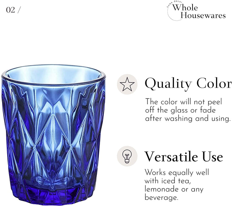 WHOLE HOUSEWARES | Colored Glass Drinkware Set | Vintage Drinking Cups | Cobalt Blue