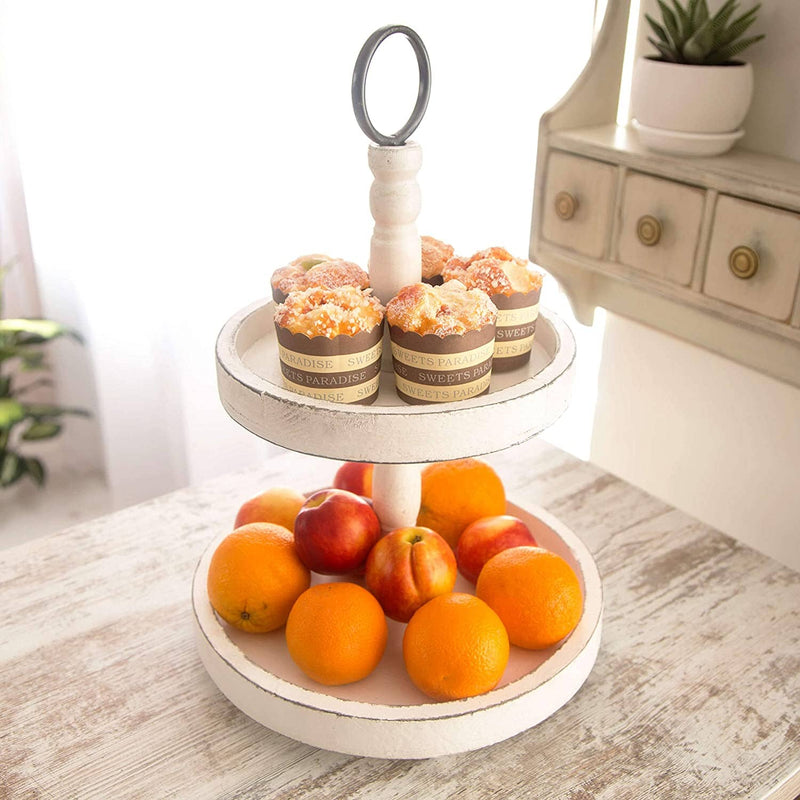 Wooden Farmhouse Rustic Vintage 2-Tier Tray Stand