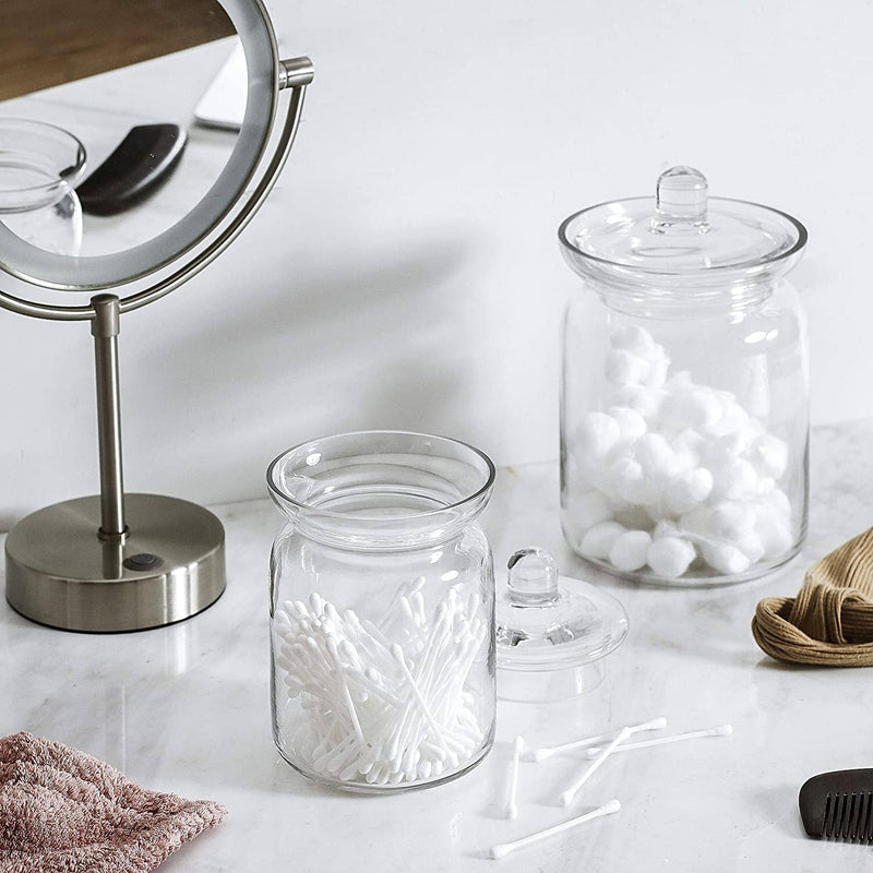 Whole Housewares Clear Glass Apothecary Jars-Cotton Jar-Bathroom Storage Organizer