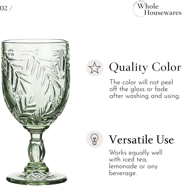 Colored Glass Goblet Vintage - Pressed Pattern Wine Glass Wedding Goblet - 9.4 Ounce Set