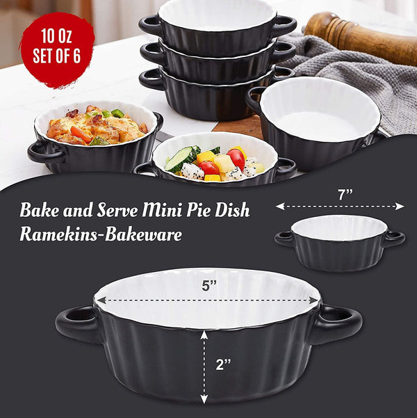 6-Piece Ceramic Oven-Safe Souffle Dishes and Mini Quiche Pan Set