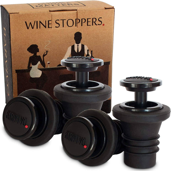 Wine Bottle Stopper Set  Black Set Of 4 Wine Stoppers  Easy To Use Bar
