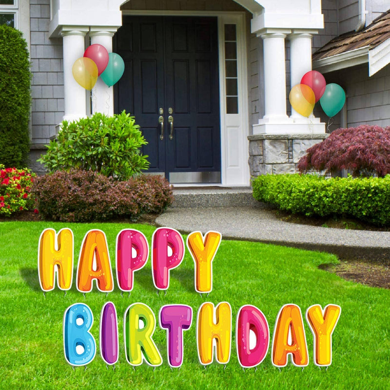 Colorful 15" Happy Birthday Yard Signs with Stakes