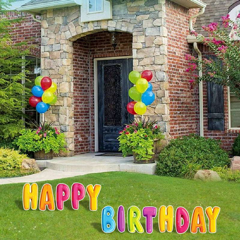 Colorful 15" Happy Birthday Yard Signs with Stakes