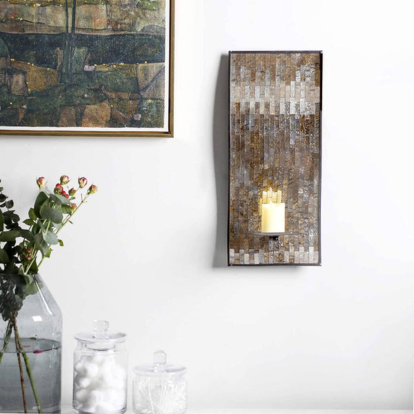 Decorative Metal Wall Candle Sconces, Wall Candle Holders - Mosaic Glass Set Of 2 (Brown)