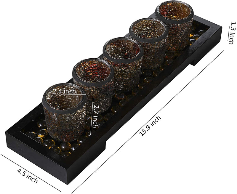 Mosaic Glass Candlescape Set16 Inch Long Decorative Wood Tray,5pcs Mosaic Tlight Holders