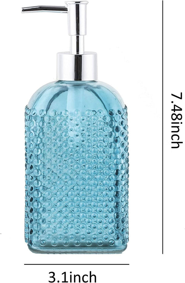 Dot Glass Lotion Dispenser-Soap Bottle with Plastic Pump-16.5oz-Set of 2 (Grey Blue