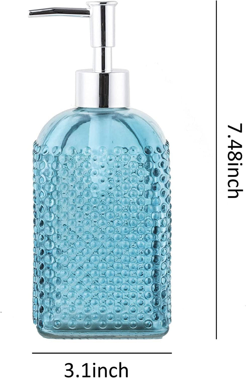 Dot Glass Lotion Dispenser-Soap Bottle with Plastic Pump-16.5oz-Set of 2 (Grey Blue