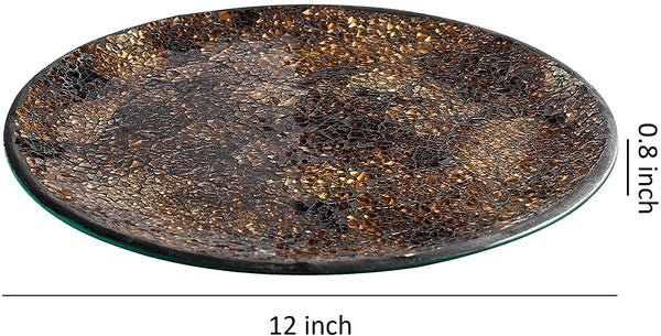 12" Glass Mosaic Candle Plate (Gold/Brown
