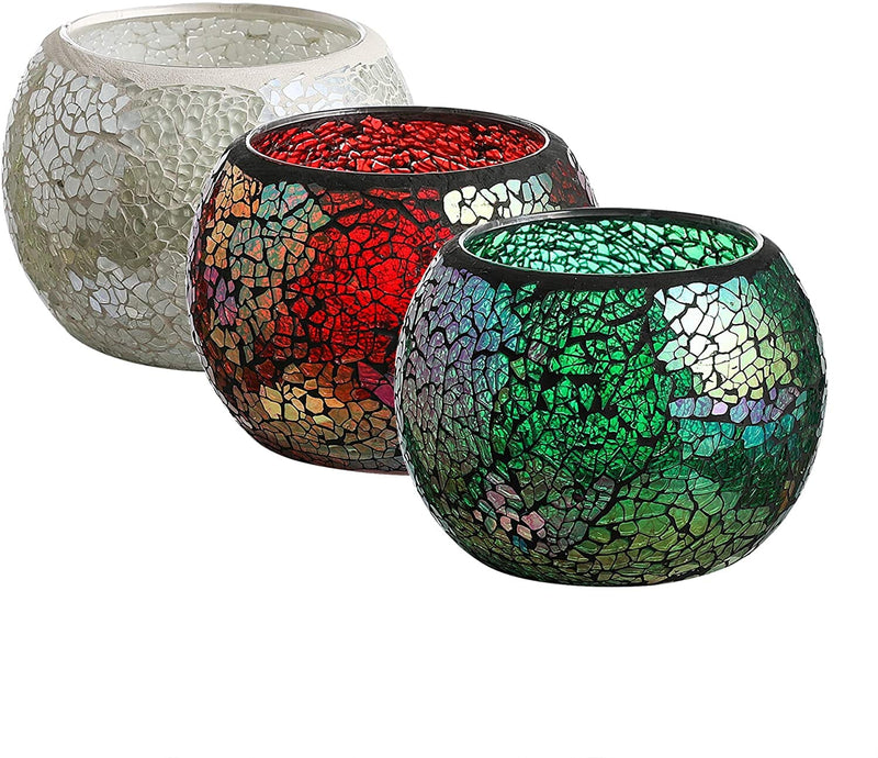 5 X 3.5 Inches Mosaic Glass Candle Holder Globe for Tealights & Votives, Set of 3 (Red