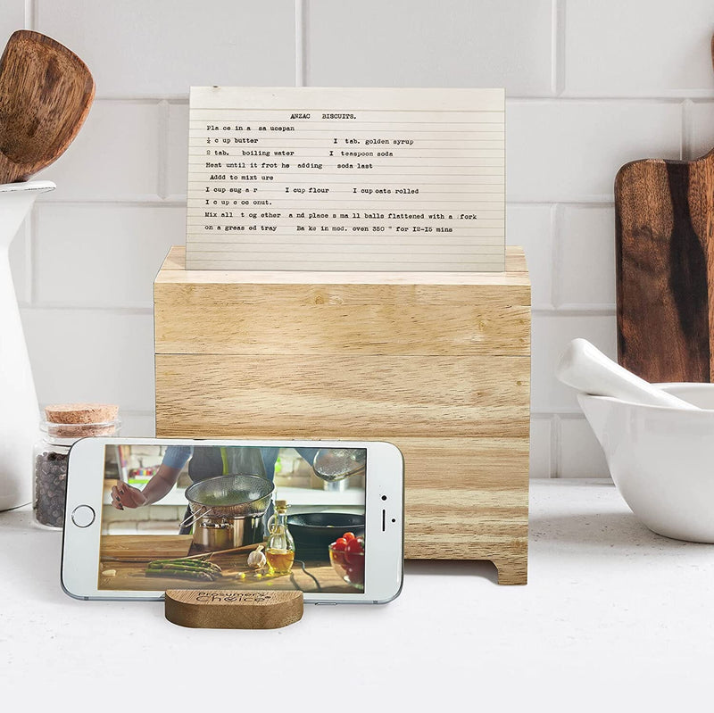 Bamboo Recipe Card Organizer with Stand