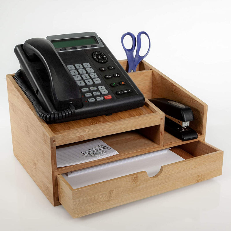 Bamboo Desk Organizer with Pull-Out Paper Tray