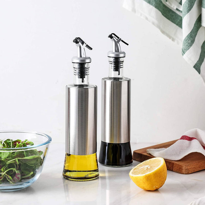 2 Pack Oil and Vinegar Cruets-10 oz Glass Olive Oil and Vinegar Beverage Dispenser
