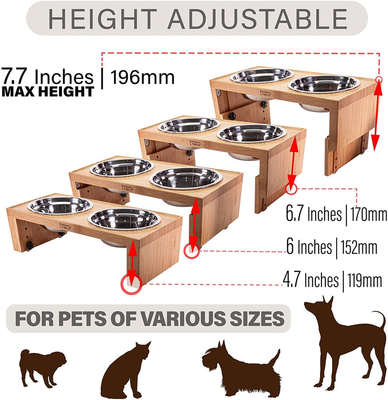 Adjustable Height Bamboo Pet Bowls - 4.7 to 7.7 Inches