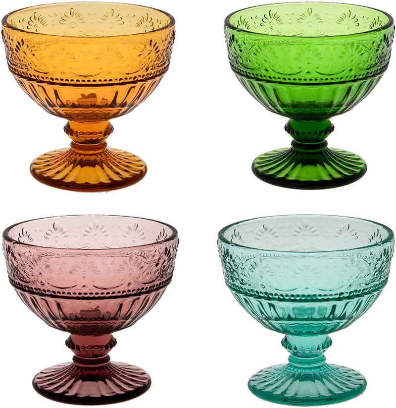 Colored Glass Ice Cream Cups - Glass Dessert Bowls - Set of 4