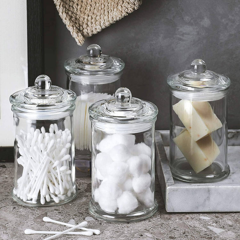 Clear Glass Apothecary Jars-Cotton Jar-Bathroom Storage Organizer Canisters  Set Of 3