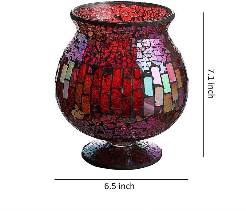 6.5 X 7 Inches Mosaic Glass Hurricane, Mosaic Glass Vase for Gifts & Home Decoration